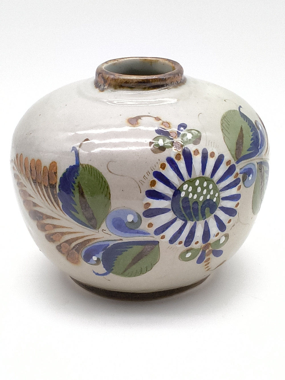 Vintage Erandi Tonala Mexico Pottery Vase - Hand Painted Signed Butterfly Flower